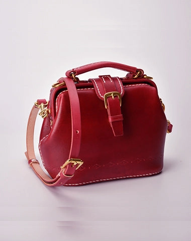 Smart Function Handmade Womens Red Leather Small doctor Purse Red shoulder doctor bags for women