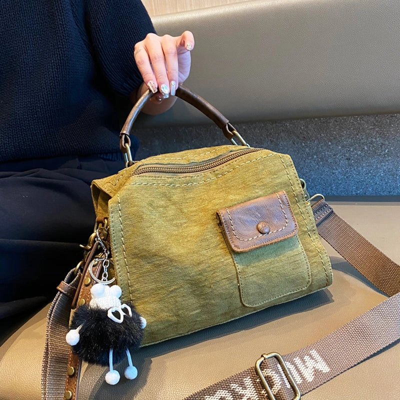 Functional Beauty Casual Trend Women Canvas Convertible Crossbody Bag Handbag With outside Pocket Green Canvas Convertible Backpack Shoulder Bag