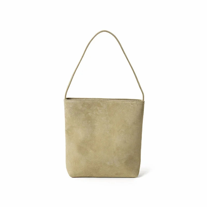 Sustainable Material Winter Style Luxury Suede Leather Shoulder Bucket Bag | Soft Sheepskin Suede Crossbody Purse