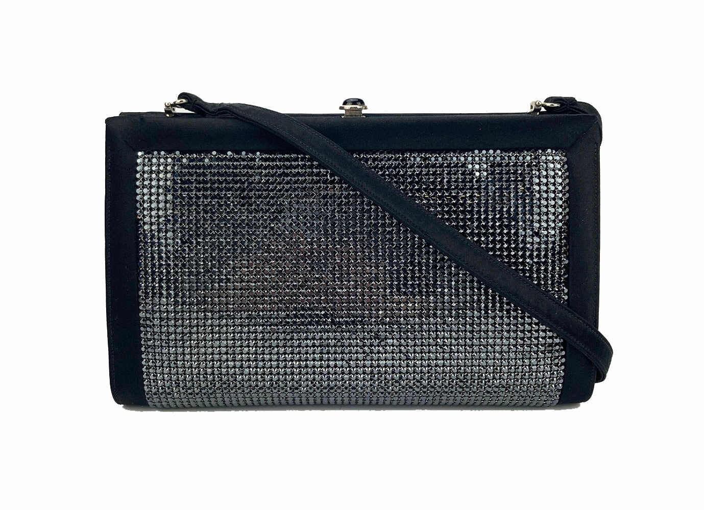 Judith Leiber Black Silk Black Rhinestone Evening Bag Versatile Accessory Soft Finish