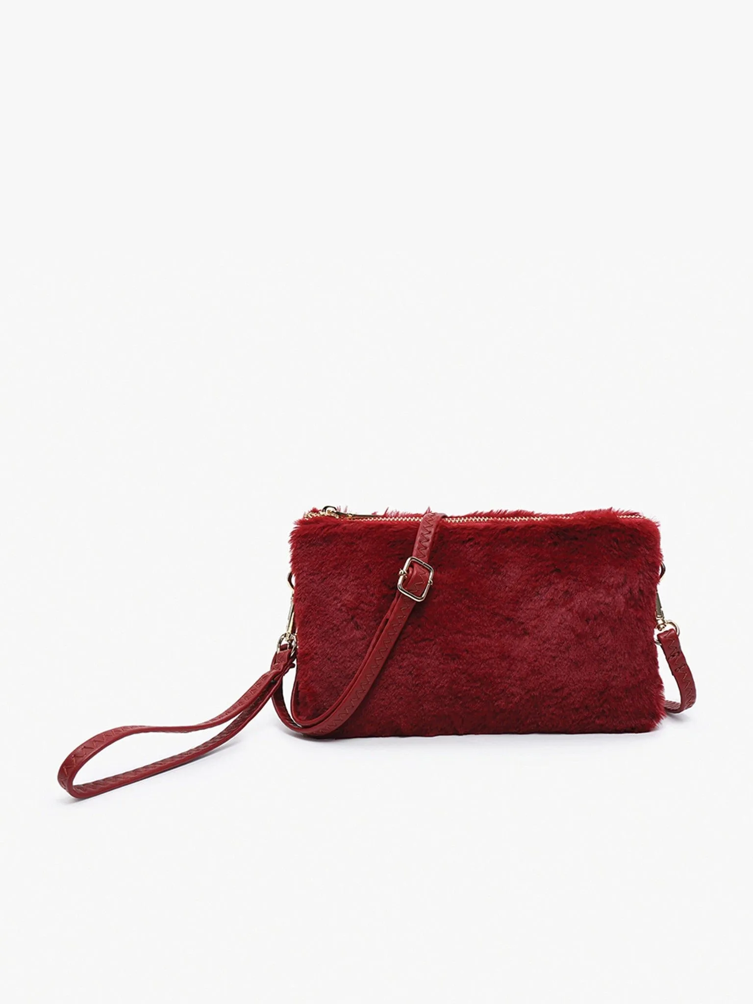 Great for anyone who prefers hands-free convenience M013FUR Riley Faux Fur 3 Compartment Crossbody/Wristlet