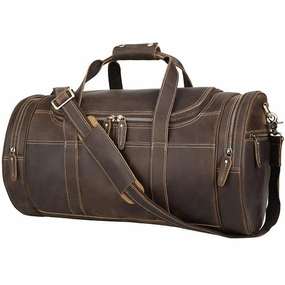 Casual Brown Leather Barrel ound Men's Large Overnight Bag Travel Bag Luggage Weekender Bag For Men Slim Companion