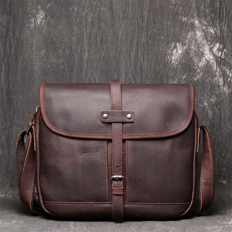 Minimalist Function Street Utility Maroon Cool Leather 10 inches Brown Messenger Bag Side Bag Courier Bag For Men