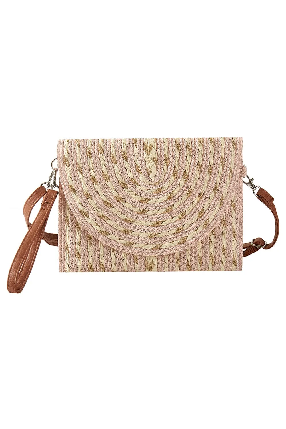 MB0294 Gold Threads Mixed Color Straw Clutch/Crossbody Bag Simple Lifestyle