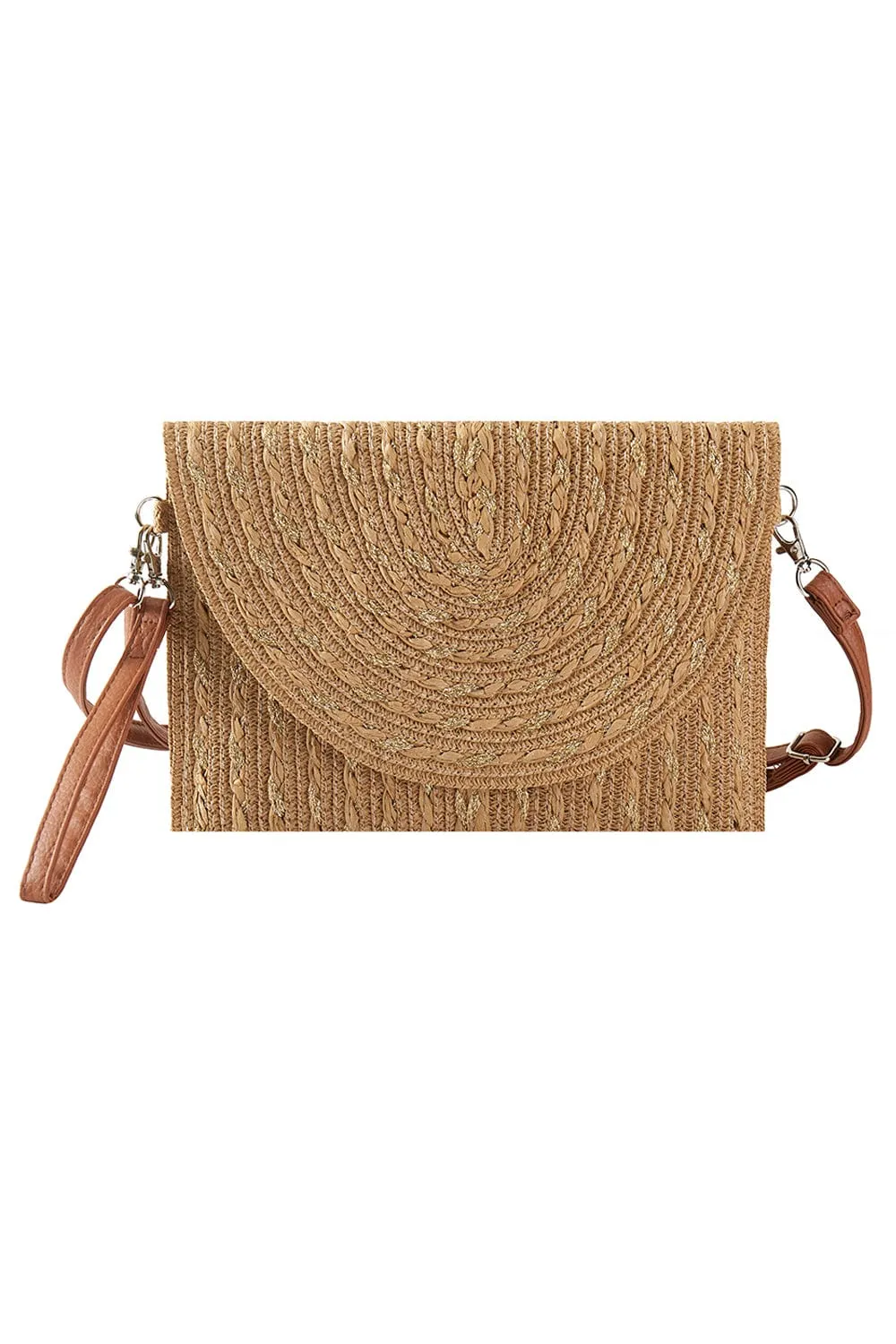 MB0294 Gold Threads Mixed Color Straw Clutch/Crossbody Bag Smooth Texture Luxury Accessory