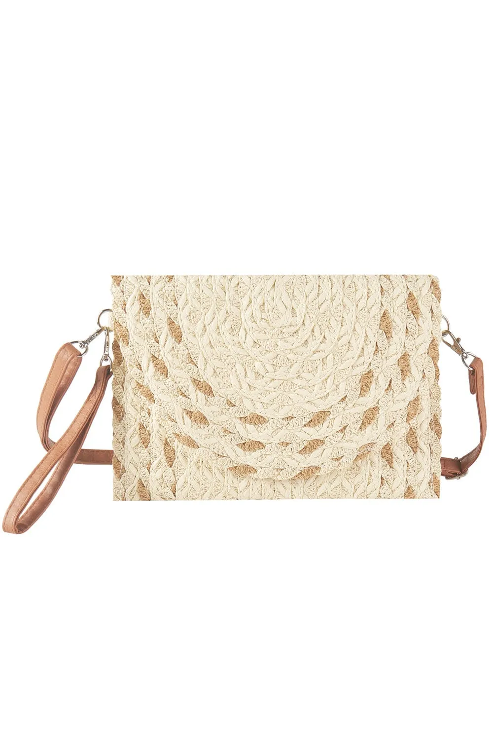 MB0297 Mixed Color Detail Straw Clutch/Crossbody Bag Durable Fashion Gear