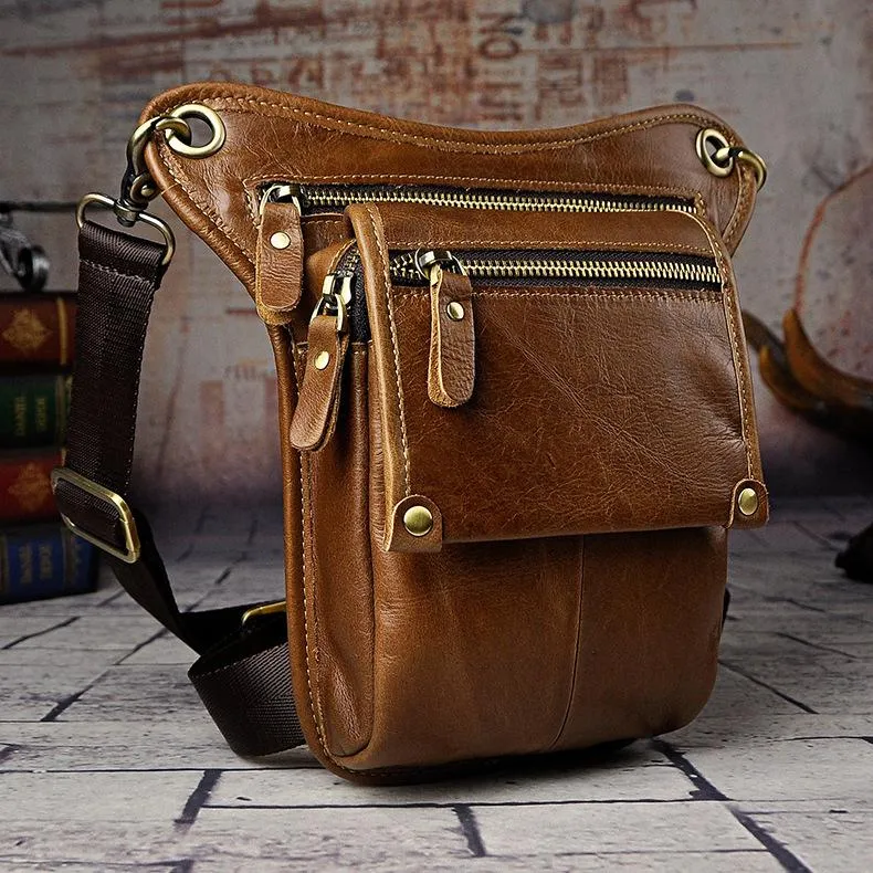 Stylish Durability Chic Utility Mens Leather Biker Drop Leg Bag Waist Bag Belt Pouch Pack Side Bag for Men