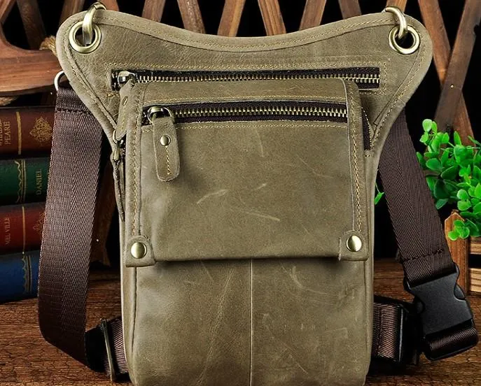 Simple Aesthetic Mens Leather Biker Drop Leg Bag Waist Bag Belt Pouch Pack Side Bag for Men