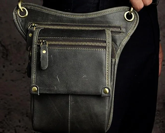 Mens Leather Biker Drop Leg Bag Waist Bag Belt Pouch Pack Side Bag for Men Compact Efficiency Vintage Style