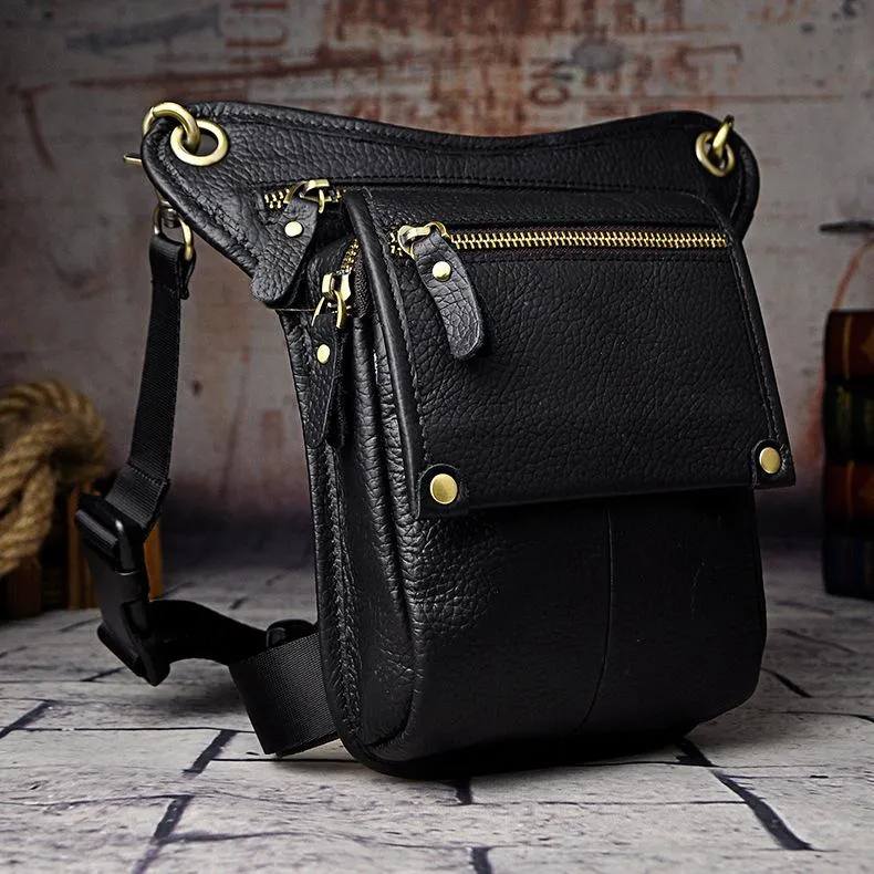 Mens Leather Biker Drop Leg Bag Waist Bag Belt Pouch Pack Side Bag for Men Compact Design
