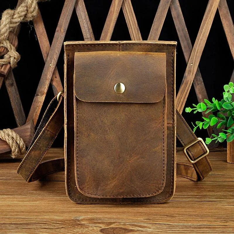 Work Essential Modern Essential Mens Leather Small Belt Pouch Side Bag Waist Pouch COURIER BAG Holster Belt Case for Men