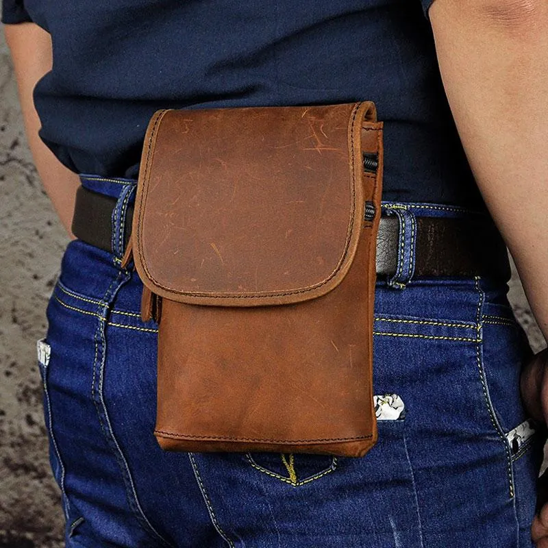 Urban Adventure Mens Leather Small Belt Pouch Side Bag Waist Pouch Holster Belt Cases for Men