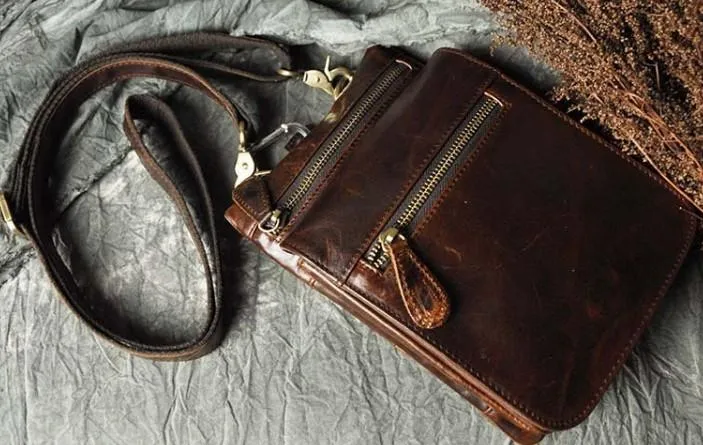 Mens Leather Small Side Bag COURIER BAG Waist Pouch Holster Belt Case Belt Pouch for Men Sleek Structure Professional Elegance