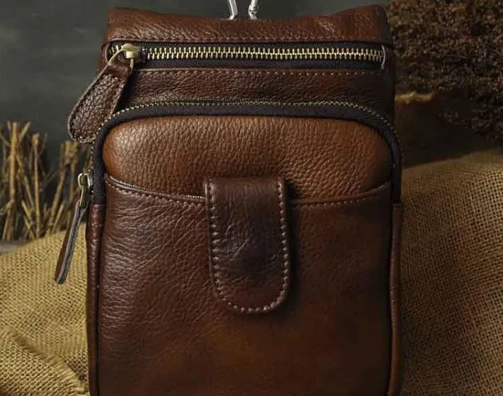 Mens Leather Small Side Bag COURIER BAG Waist Pouch Holster Belt Case Belt Pouch for Men Compact Storage