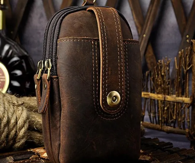 Multi Slot Mens Small Leather Holster Belt Case Belt Pouch Cell Phone Waist Pouch for Men