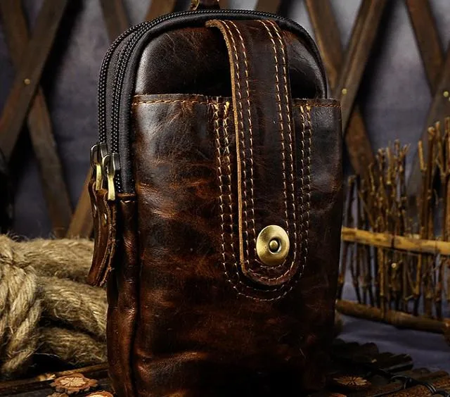 Luxury Harmony Mens Small Leather Holster Belt Case Belt Pouch Cell Phone Waist Pouch for Men