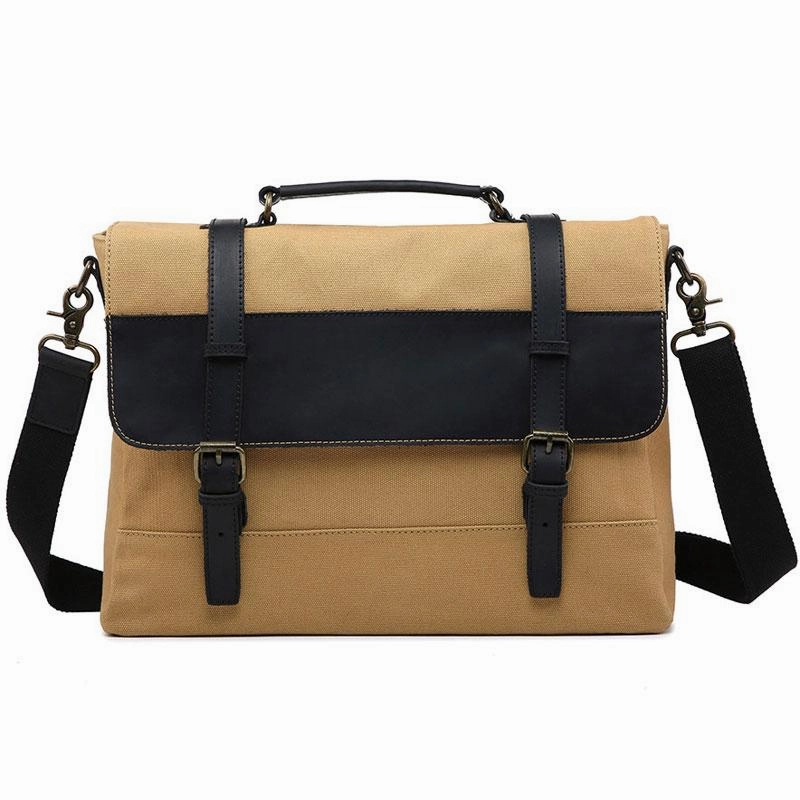 Evening Outfit Mens Canvas Leather Briefcase Handbag Work Bag Business Bag for Men