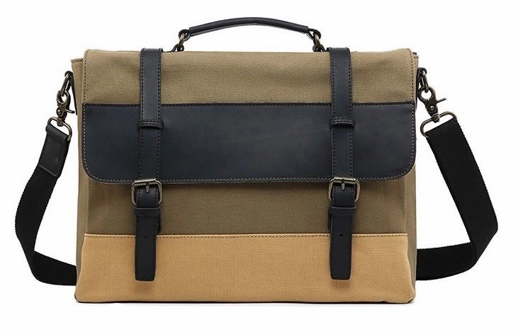 Soft Finish Urban Carry Mens Canvas Leather Briefcase Handbag Work Bag Business Bag for Men
