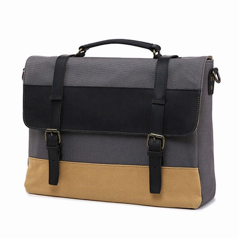 Mens Canvas Leather Briefcase Handbag Work Bag Business Bag for Men Balanced Structure Distinctive Style