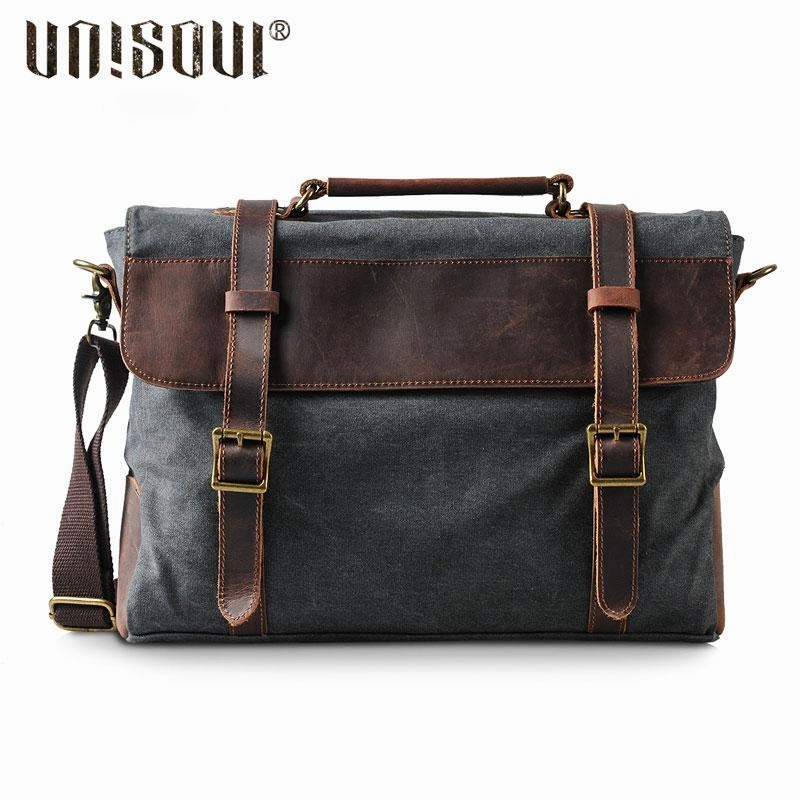 Functional Design Stylish Companion Mens Canvas Leather Cool Side Bag Messenger Bag Canvas Handbag for Men