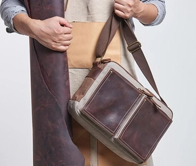 Business Travel Mens Leather Canvas Gray Cool Messenger Bag Side Bag Shoulder Bag for Men