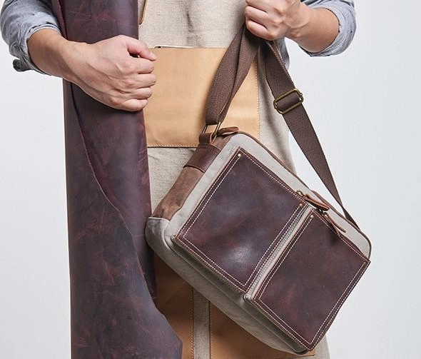 Business Travel Mens Leather Canvas Gray Cool Messenger Bag Side Bag Shoulder Bag for Men