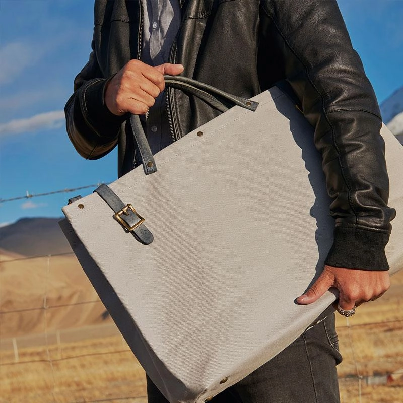 Classic Frame Mens Leather Canvas Large Handbag Canvas Weekender Bag Canvas Travel Bag for Men