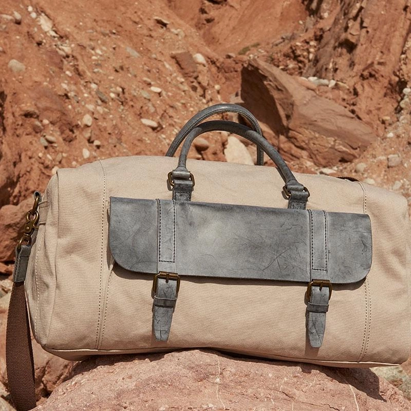 Secure Closure Secure Gear Mens Leather Canvas Large Weekender Bag Canvas Travel Bag for Men