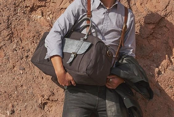 School Day Charity Auction Mens Leather Canvas Large Weekender Bag Canvas Travel Bag for Men