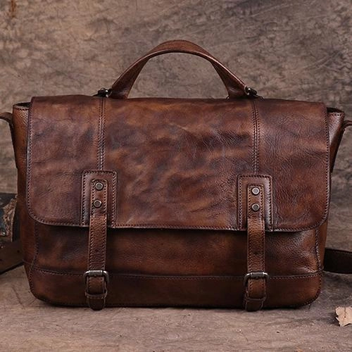 Outdoor Utility Mens Vintage Leather Gray Briefcase Handbag Coffee Messenger Bag Side WOrk Bag for Men