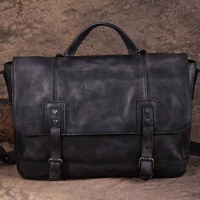 Functional Engineering Mens Vintage Leather Gray Briefcase Handbag Coffee Messenger Bag Side WOrk Bag for Men