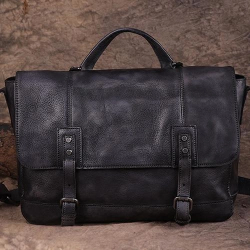 Functional Engineering Mens Vintage Leather Gray Briefcase Handbag Coffee Messenger Bag Side WOrk Bag for Men
