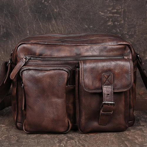 Daily Carry Gear Minimalist Travel Mens Vintage Leather Messenger Bag Coffee Side Shoulder Bag Courier Bag Postman Bag for Men