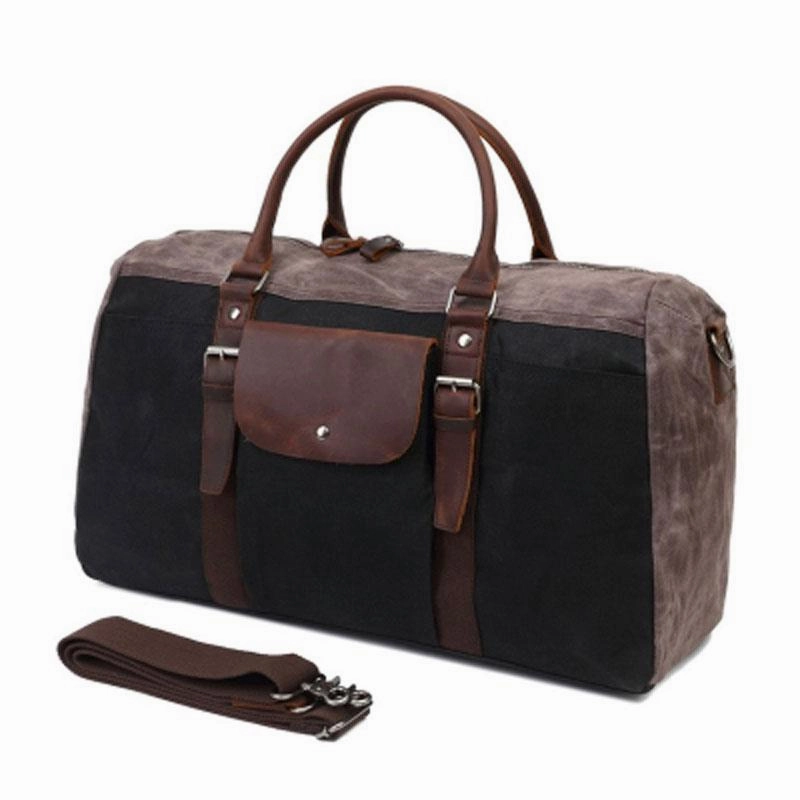 Fashion Accessory Secure Buckle Mens Waxed Canvas Leather Large Weekender Bag Canvas Travel Bag for Men
