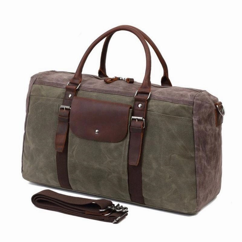 Mens Waxed Canvas Leather Large Weekender Bag Canvas Travel Bag for Men Multi Trip Aquarium Trip
