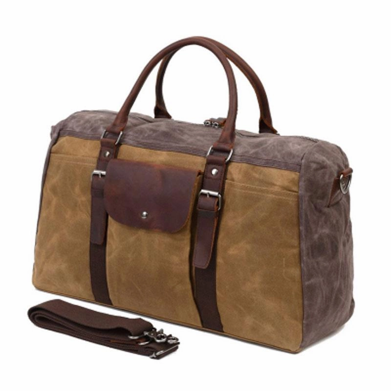 Fashion Forward Design Mens Waxed Canvas Leather Large Weekender Bag Canvas Travel Bag for Men