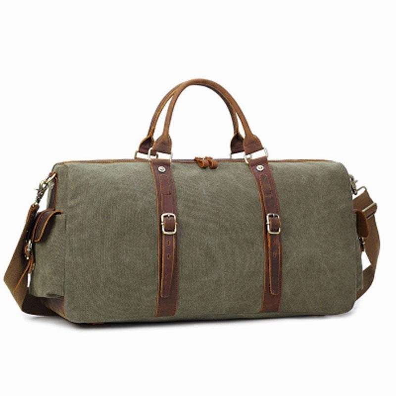 Clean Storage Mens Waxed Canvas Leather Large Weekender Bags Canvas Travel Bag for Men