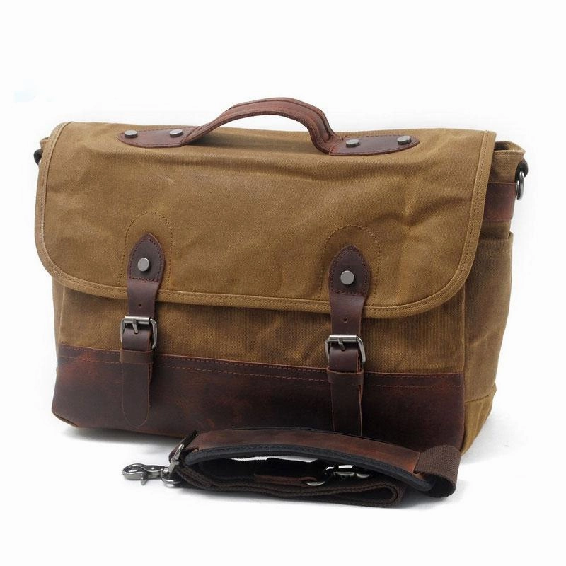 Mens Waxed Canvas Leather Messenger Bag Camera Side Bag Courier Bag for Men Durable Fabric City Style