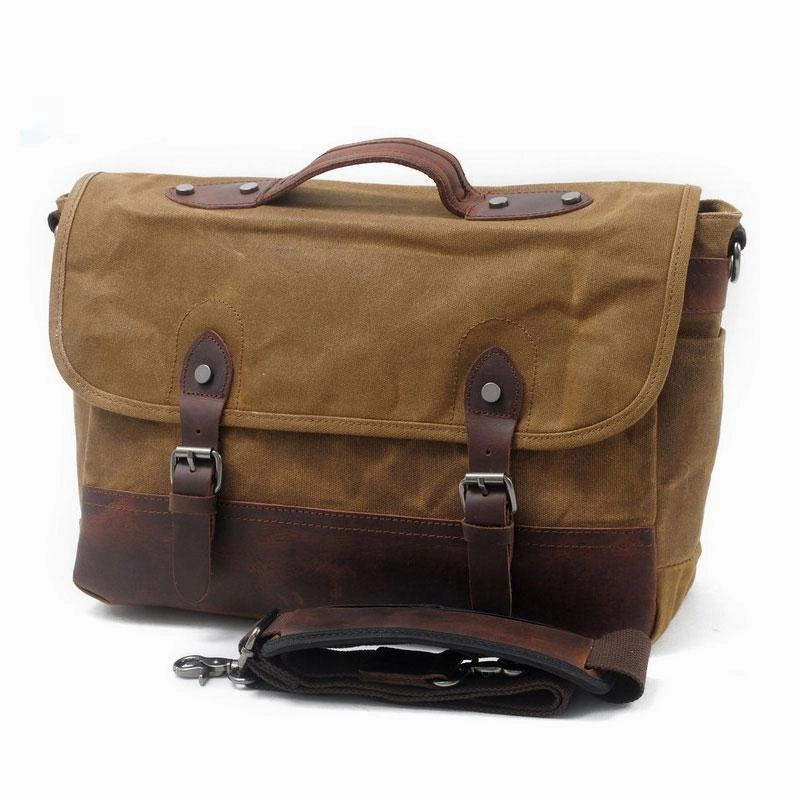 Functional Storage Mens Waxed Canvas Leather Messenger Bag Camera Side Bag Courier Bag for Men