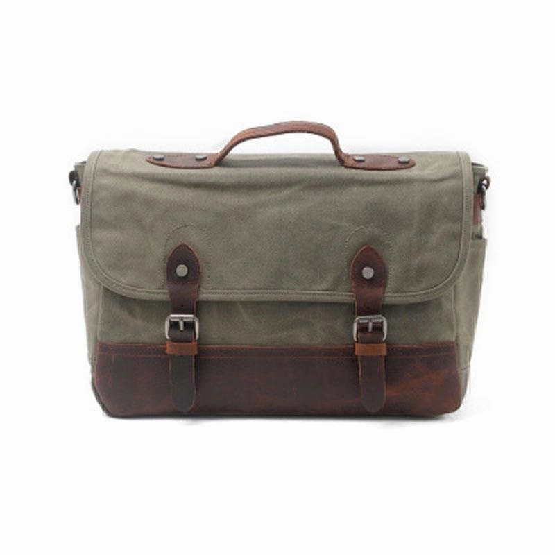 Mens Waxed Canvas Leather Messenger Bag Camera Side Bag Courier Bag for Men Practical Travel Light Carry