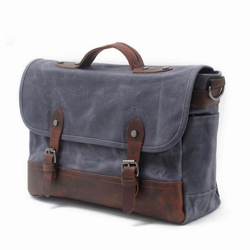 Mens Waxed Canvas Leather Messenger Bag Camera Side Bag Courier Bag for Men Sleek Design