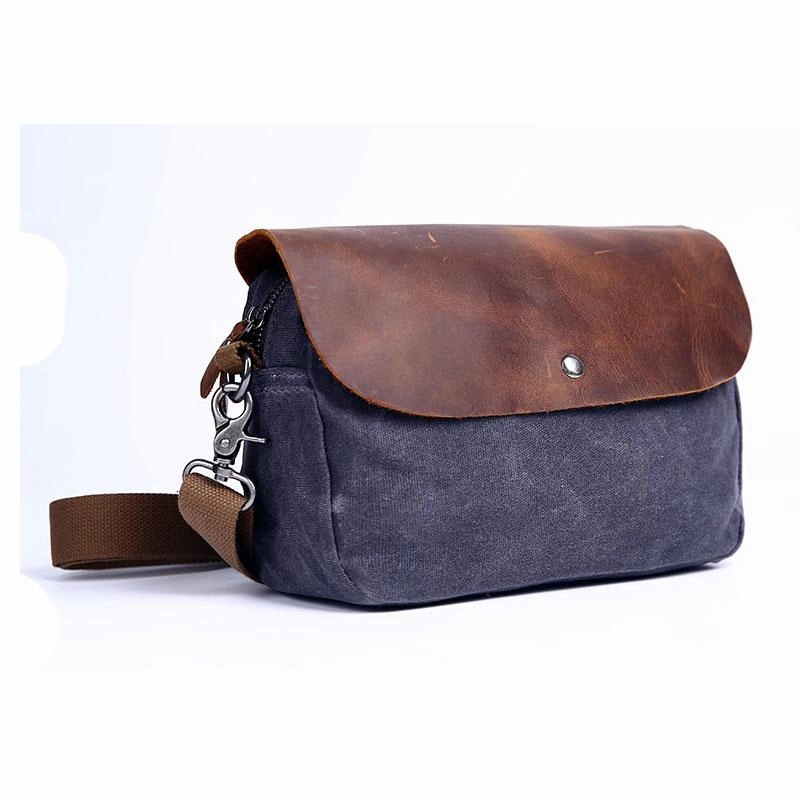 Mens Waxed Canvas Leather Small Side Bag Canvas Messenger Courier Bags for Men Functional Journey Compact Fit