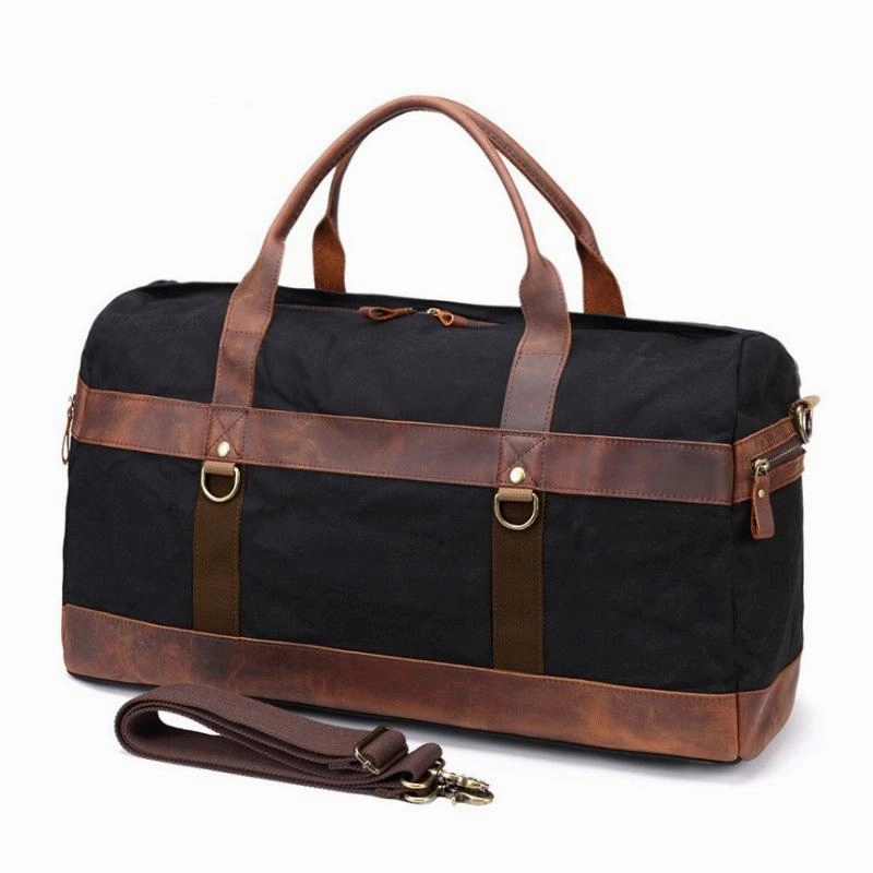 Mens Waxed Canvas Leather Weekender Bag Canvas Large Travel Bag for Men Grab Friendly Efficient Travel Bag
