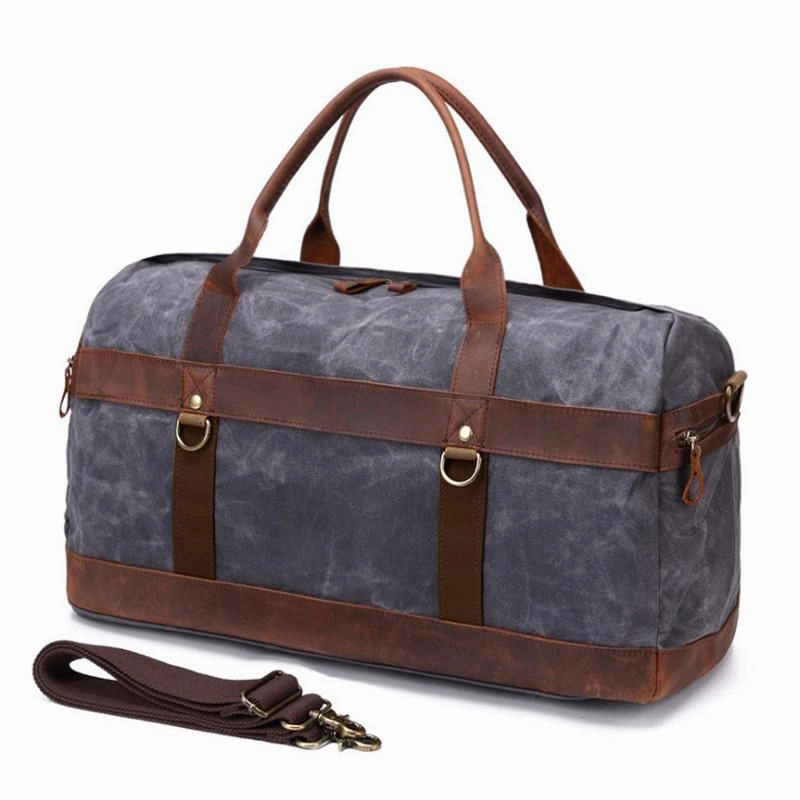 First Aid Class Mens Waxed Canvas Leather Weekender Bag Canvas Large Travel Bag for Men