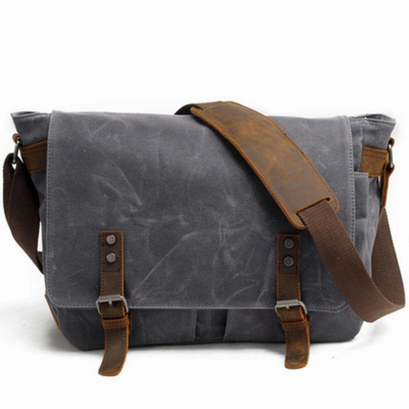 Mens Waxed Canvas Side Bag Canvas Messenger Courier Bag Shoulder Bag for Men Stylish Design