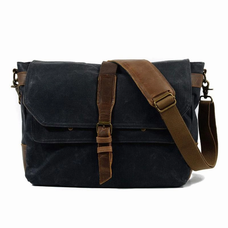 Modern Everyday Minimal Look Mens Waxed Canvas Side Bag Messenger Bag Canvas Courier Bag for Men