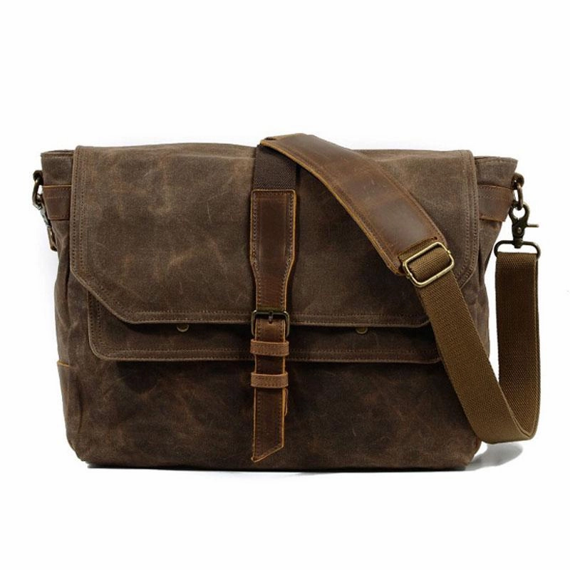 Trendy Journey outdoor durability Mens Waxed Canvas Side Bag Messenger Bag Canvas Courier Bag for Men