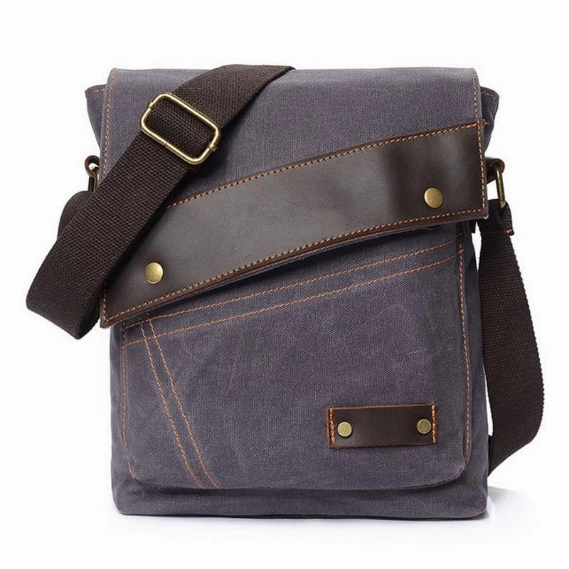 Mens Waxed Canvas Small Side Bag Messenger Bag Canvas Courier Bag for Men Functional Everyday