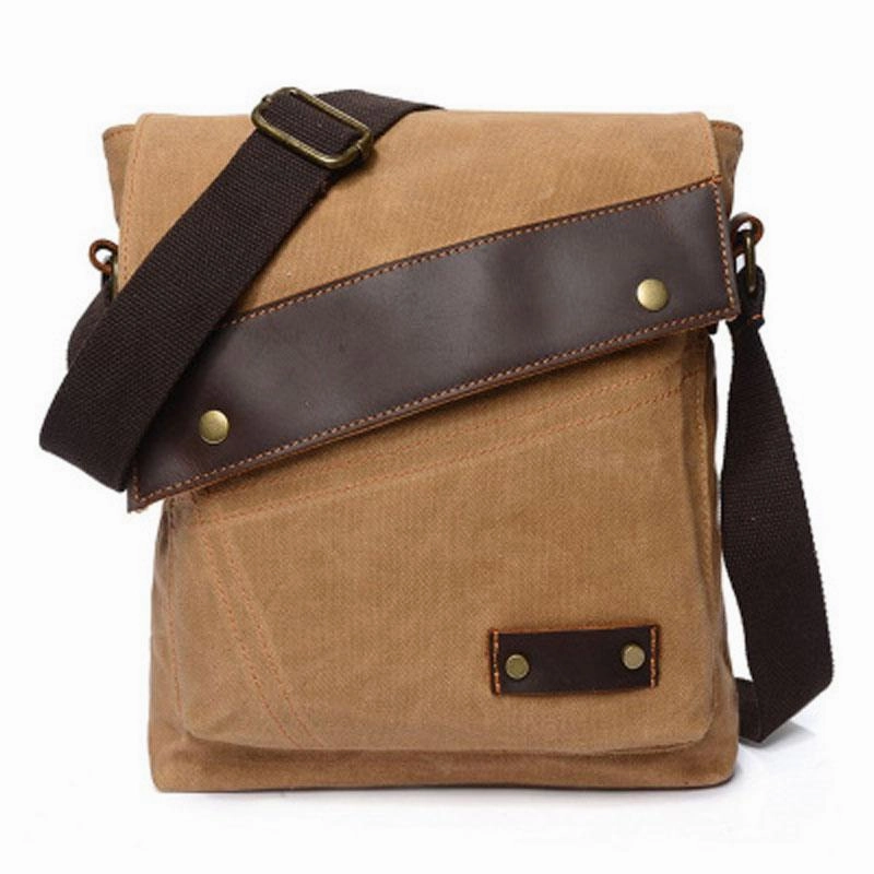 Mens Waxed Canvas Small Side Bag Messenger Bag Canvas Courier Bag for Men Smart Design