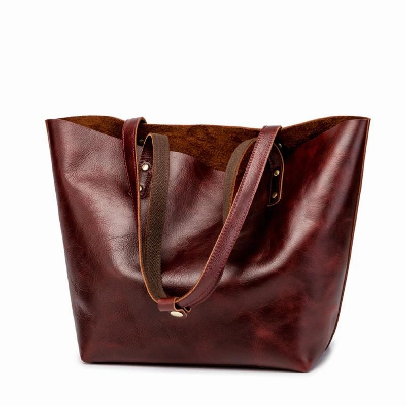 Mens Womens Leather Red Brown Tote Handbag Vintage Shoulder Tote Purse Tote Bag For Men Street Fashion
